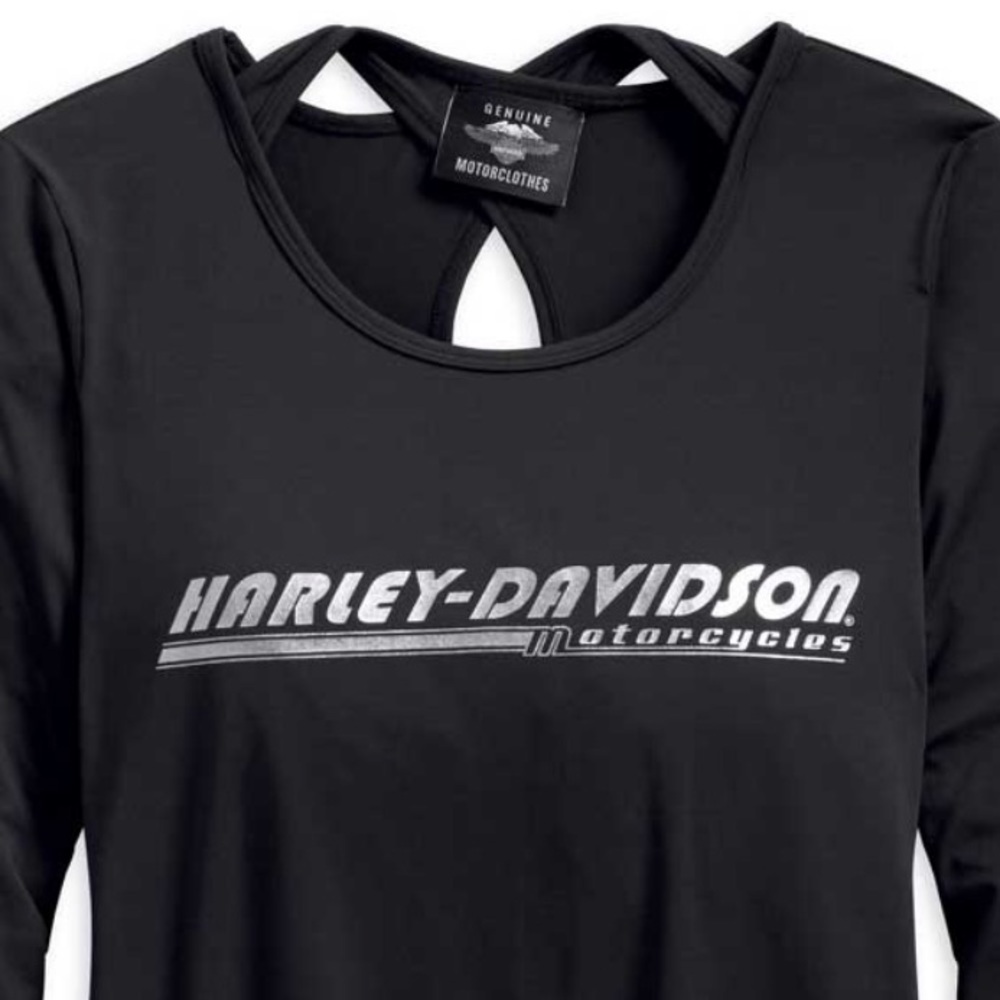 Harley-Davidson | Women's Black Key Hole Back Long Sleeve Top Size Large - Picture 10 of 11